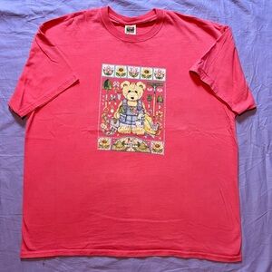 Fruit of the Loom| Vintage Pink “Gardening Bear” Cross Stitch T-Shirt| Size XXL